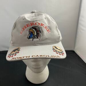 Gray Embroidered Cherokee North Carolina Tourist Hat Adjustable Snap Back Cap